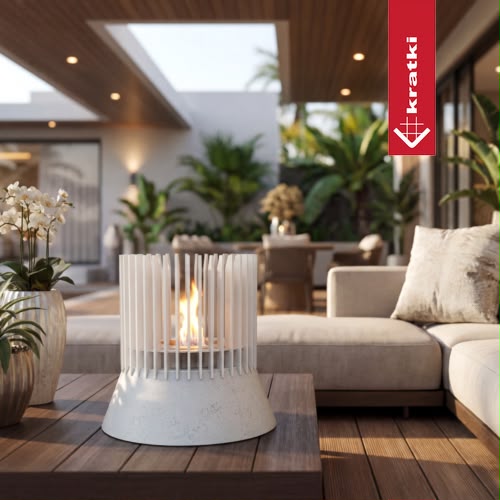 Code: Freestanding Bioethanol Fireplace RIBO White – White Architectural Concrete Base