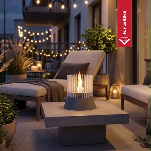 Code: Freestanding Bioethanol Fireplace RIBO White – Base: Architectural Concrete, Gray