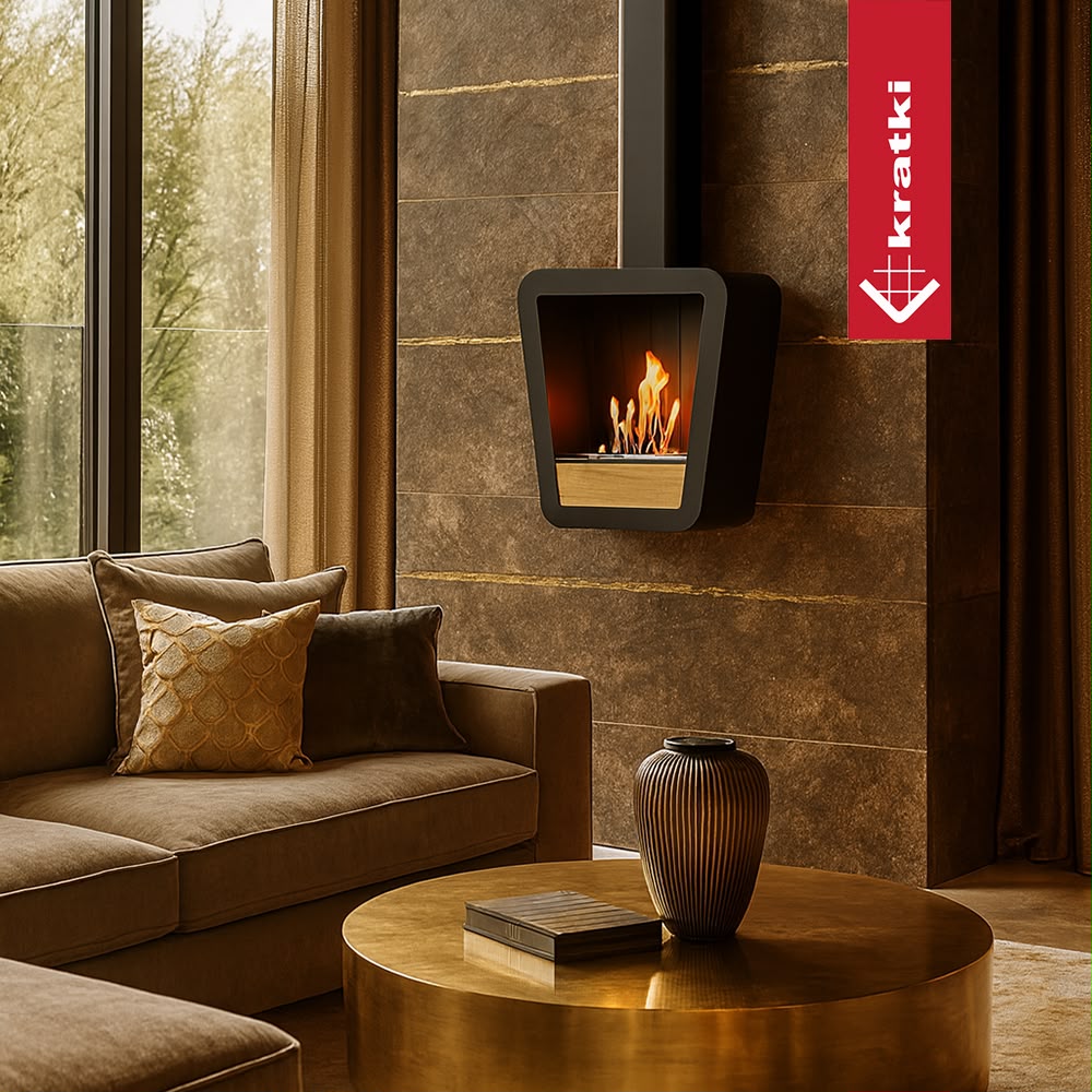 Code: PRISMO Hanging Bio-Fireplace With an Oak Front